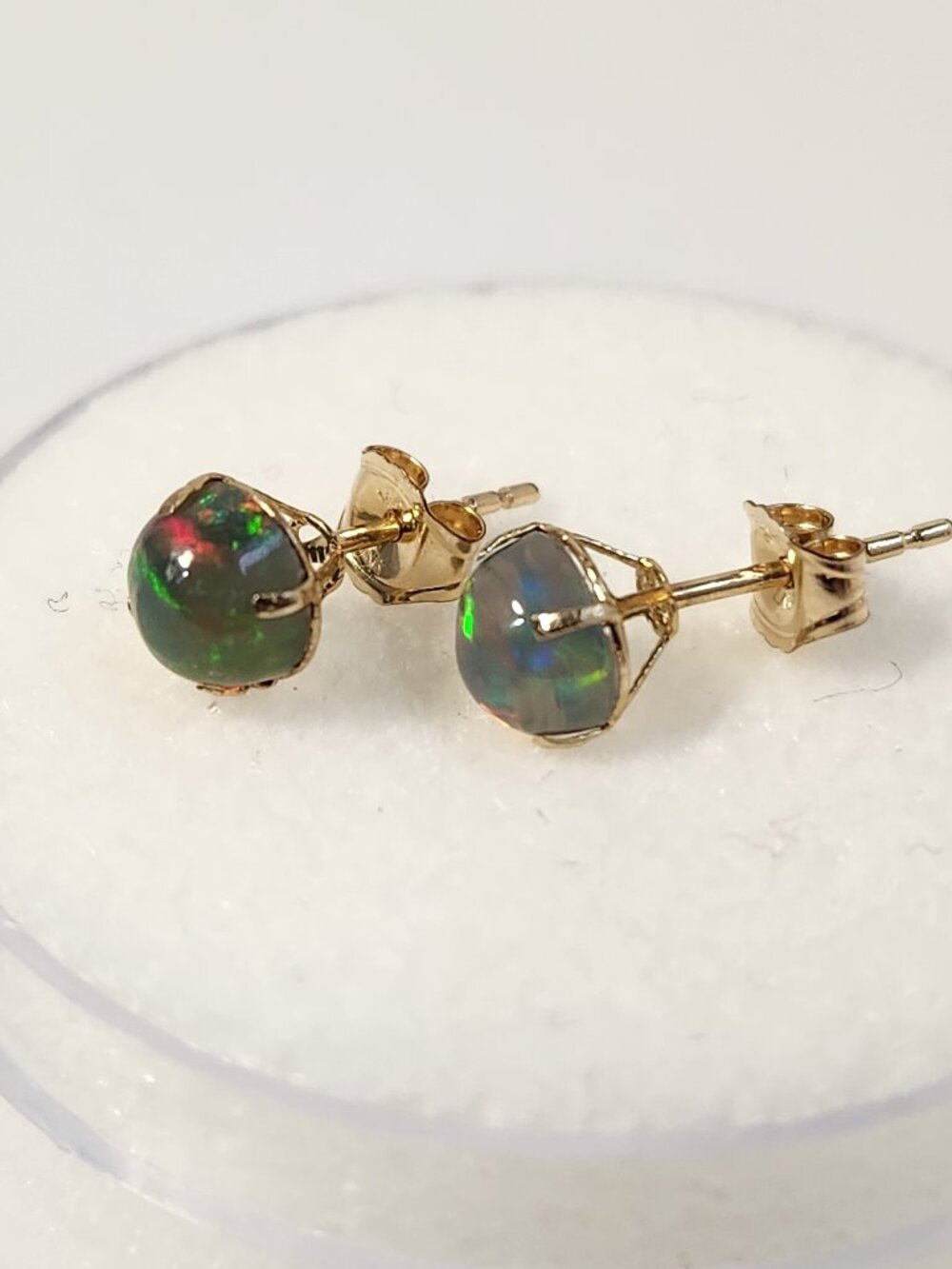 Bella 14K SOLID Yellow Gold 1.18cts Natural Ethiopian Black Forest Opal Earrings - Picture 9 of 17